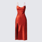 El Orange Satin Midi Dress product front