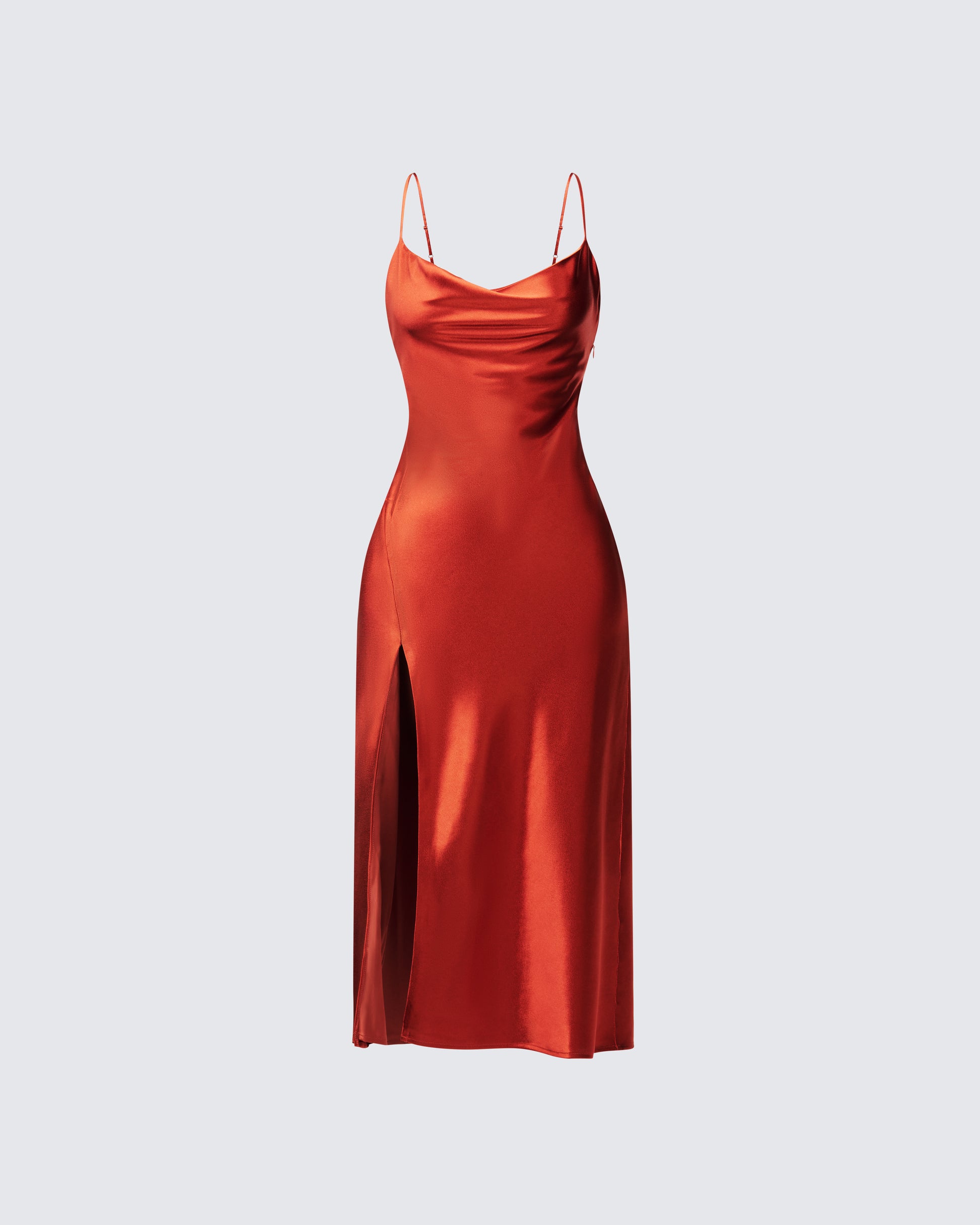 El Orange Satin Midi Dress product front