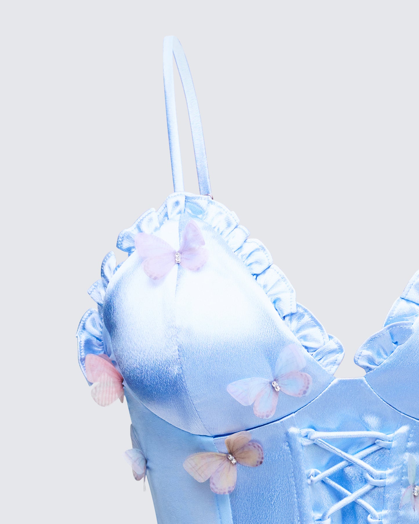 Faelina Blue Satin Butterfly Corset