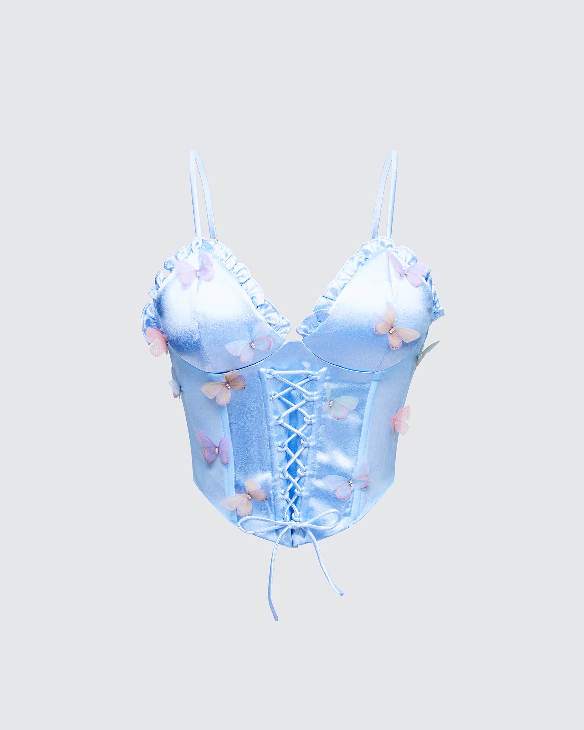 Faelina Blue Satin Butterfly Corset product front