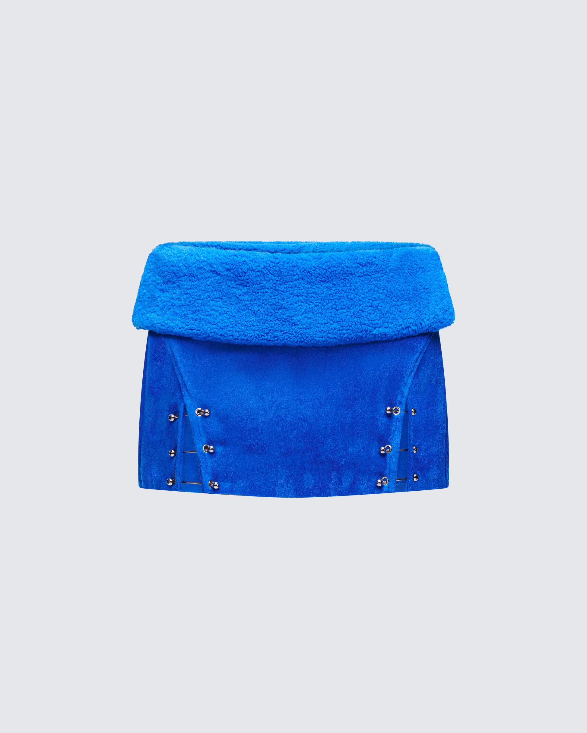 Ramona Blue Vegan Shearling Mini Skirt product front