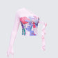Sylphine Pink Printed Mesh Asymmetric Top product front
