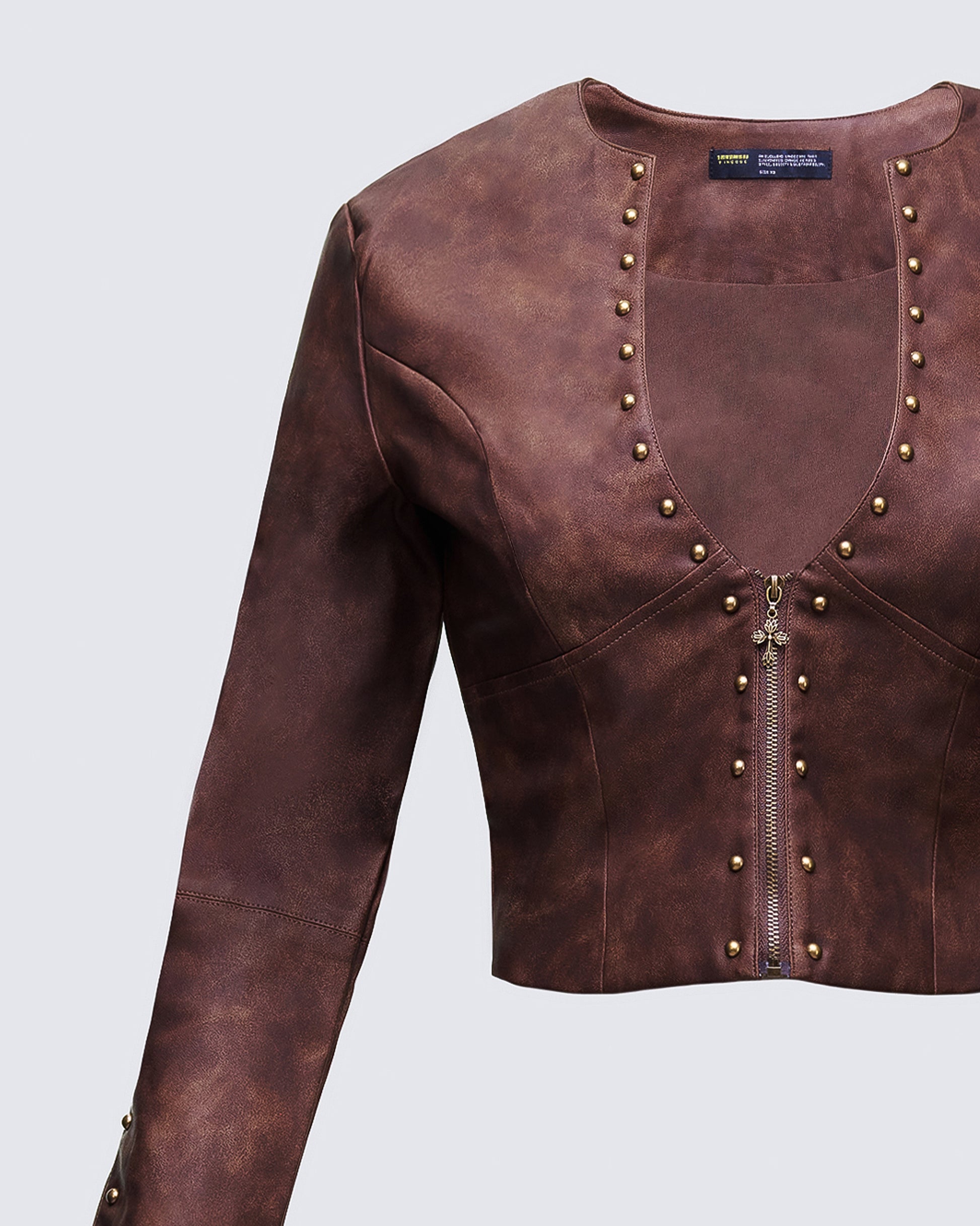 Viatrix Brown Vegan Leather Studded Jacket