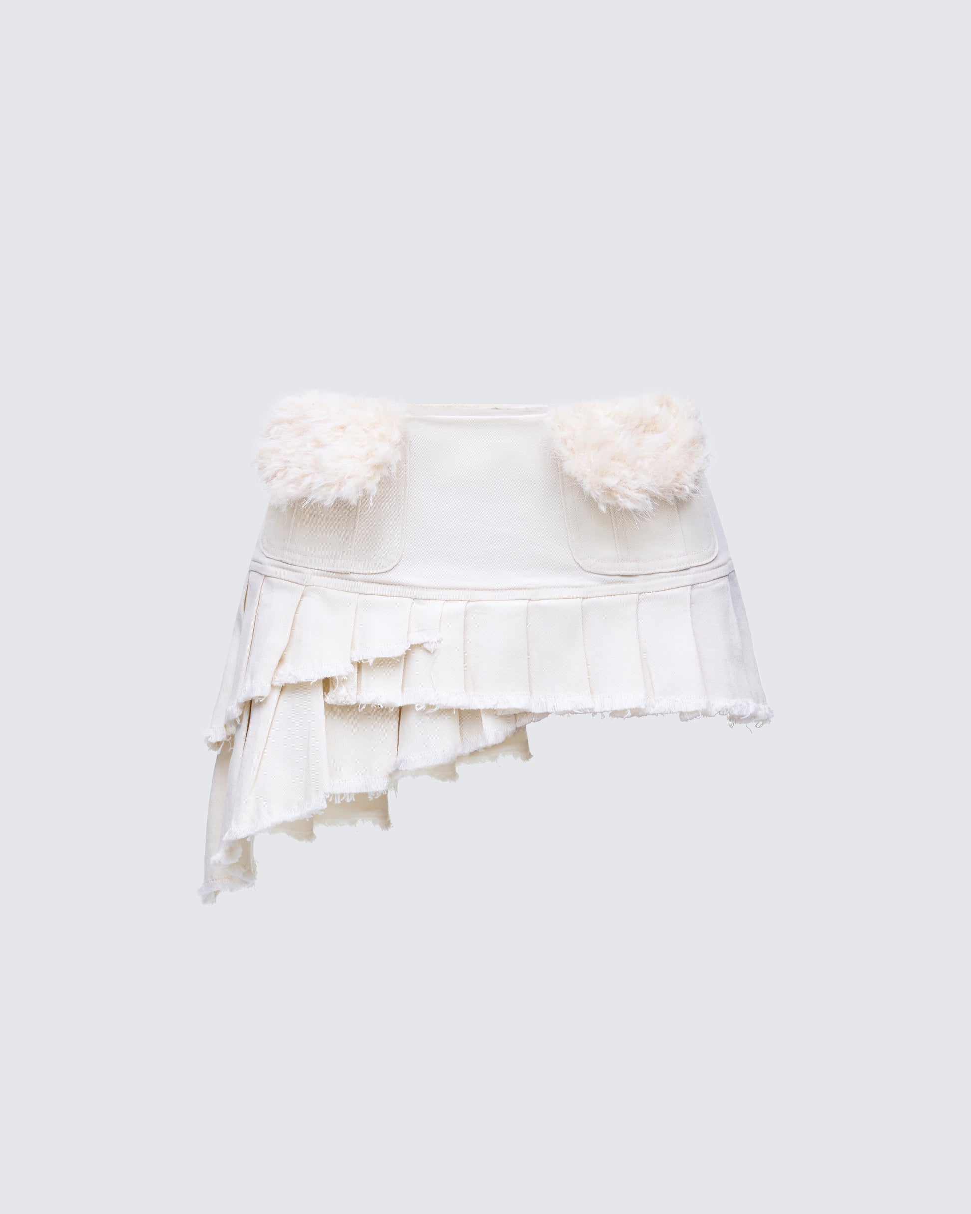 Zefira Ivory Fur Trim Distressed Mini Skirt product front