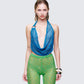 Zayla Blue Net Cowl Neck Top model front