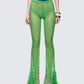 Zayla Green Net Flare Leg Trousers model front