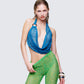 Zayla Blue Net Cowl Neck Top