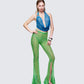 Zayla Green Net Flare Leg Trousers