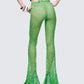 Zayla Green Net Flare Leg Trousers
