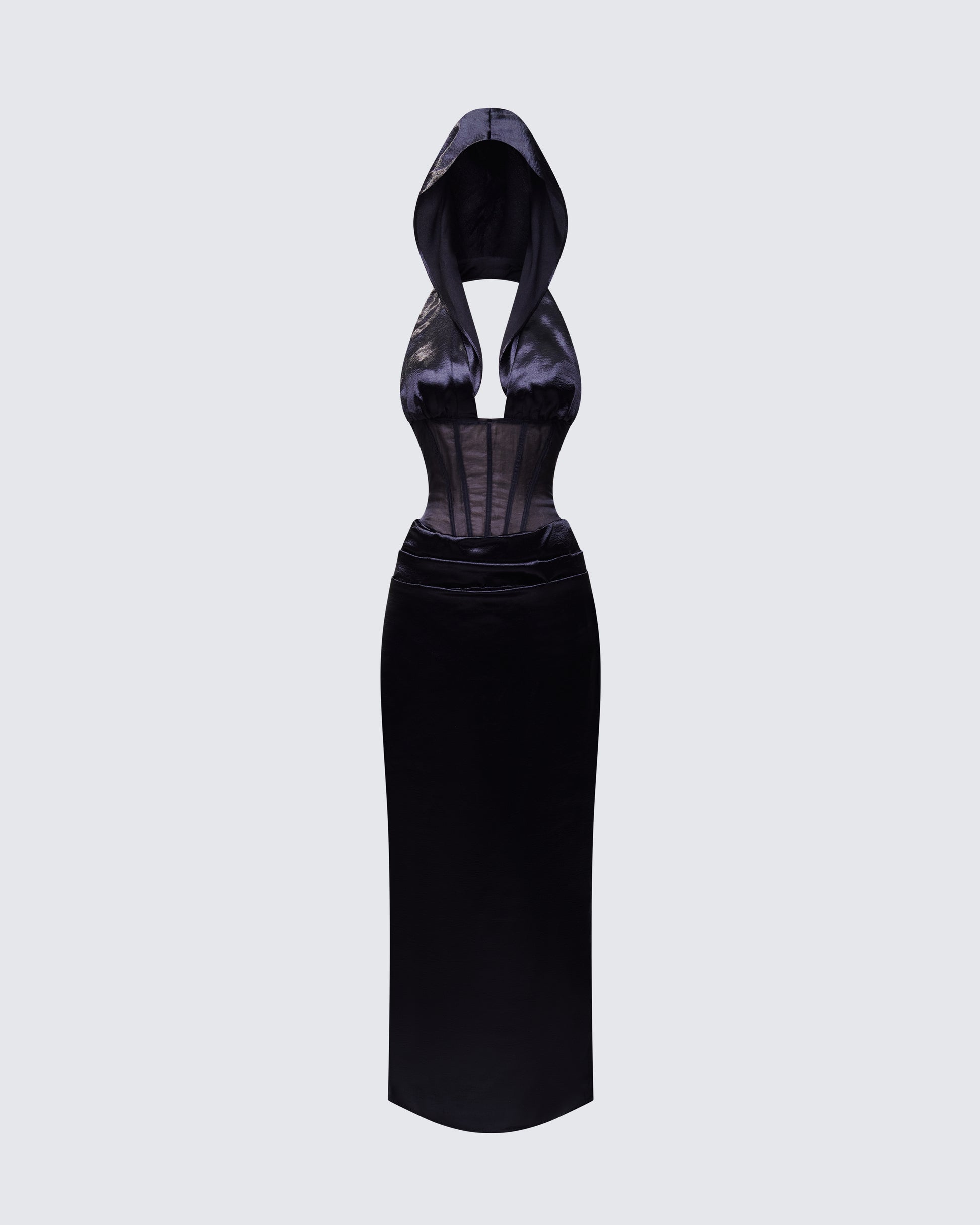Lirael Black Sheer Corset Maxi Dress product front