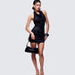 Mina Black Halter Eyelet Leather Look Dress