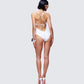Dimah White Ruched Frill Swimsuit - close up detail