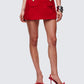 Women's red mini skirt styled on model – FINESSE