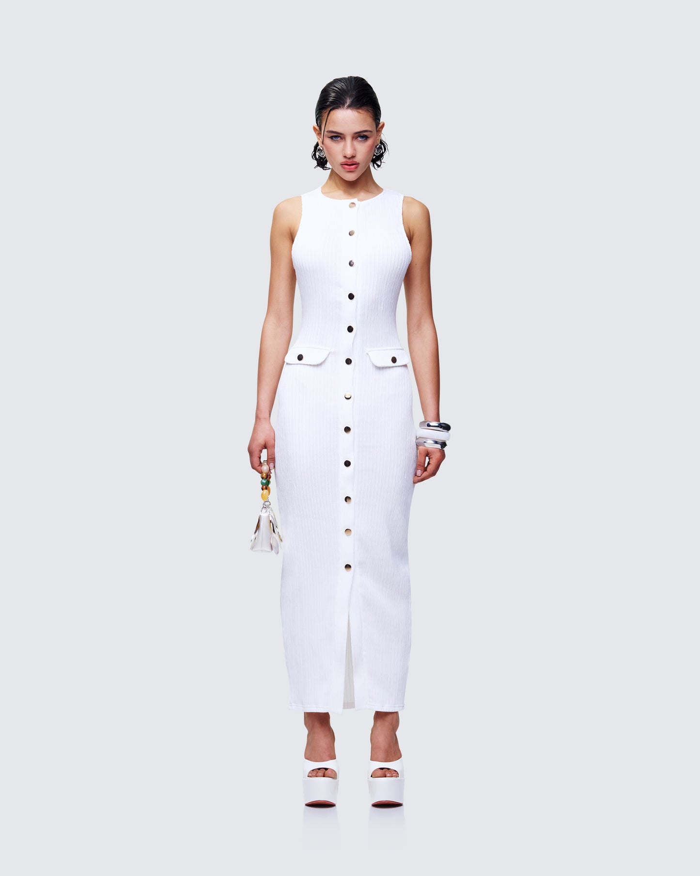 Women's ivory maxi dress front view – FINESSE