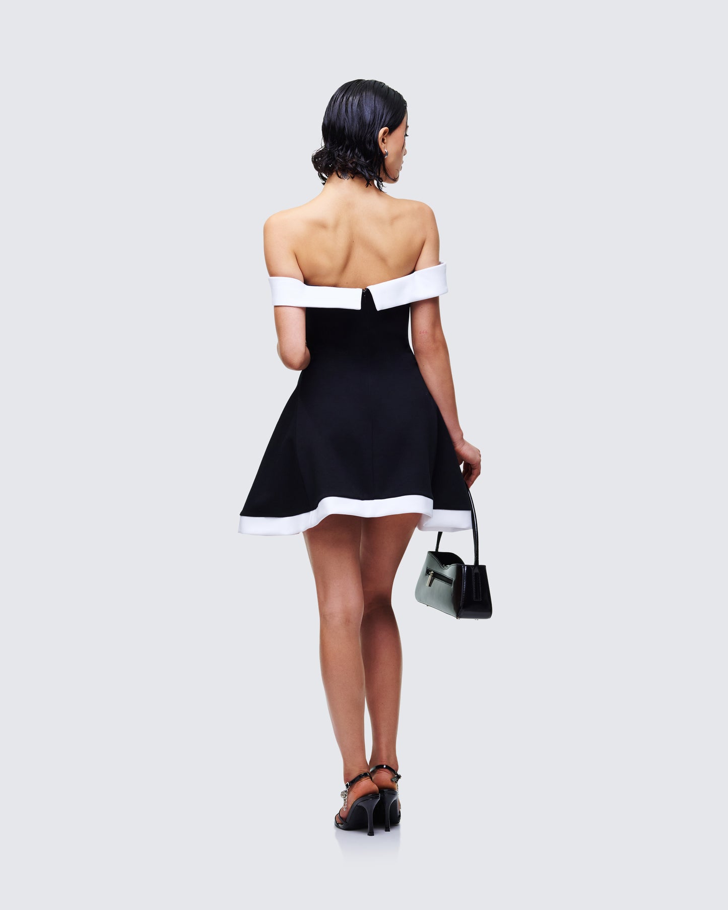 Women's black cotton mini dress alternate angle – FINESSE