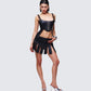 Women's black mini dress styled on model – FINESSE