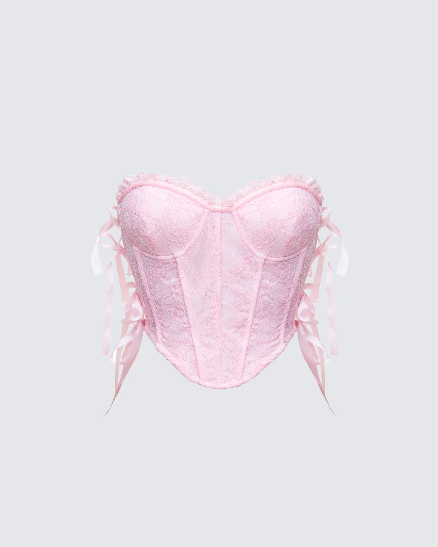 Cinday Pink Sequin Side Tie Corset