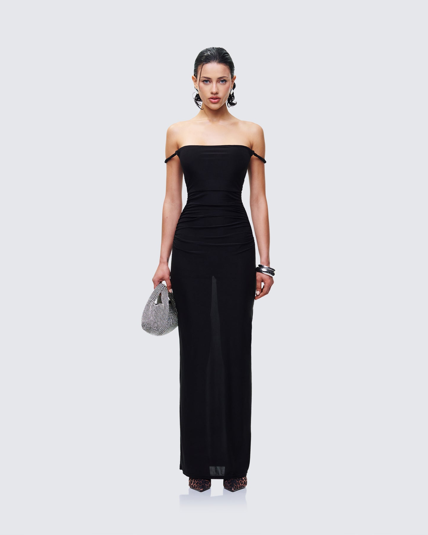 Elaris Black Twist Strap Maxi Dress model front