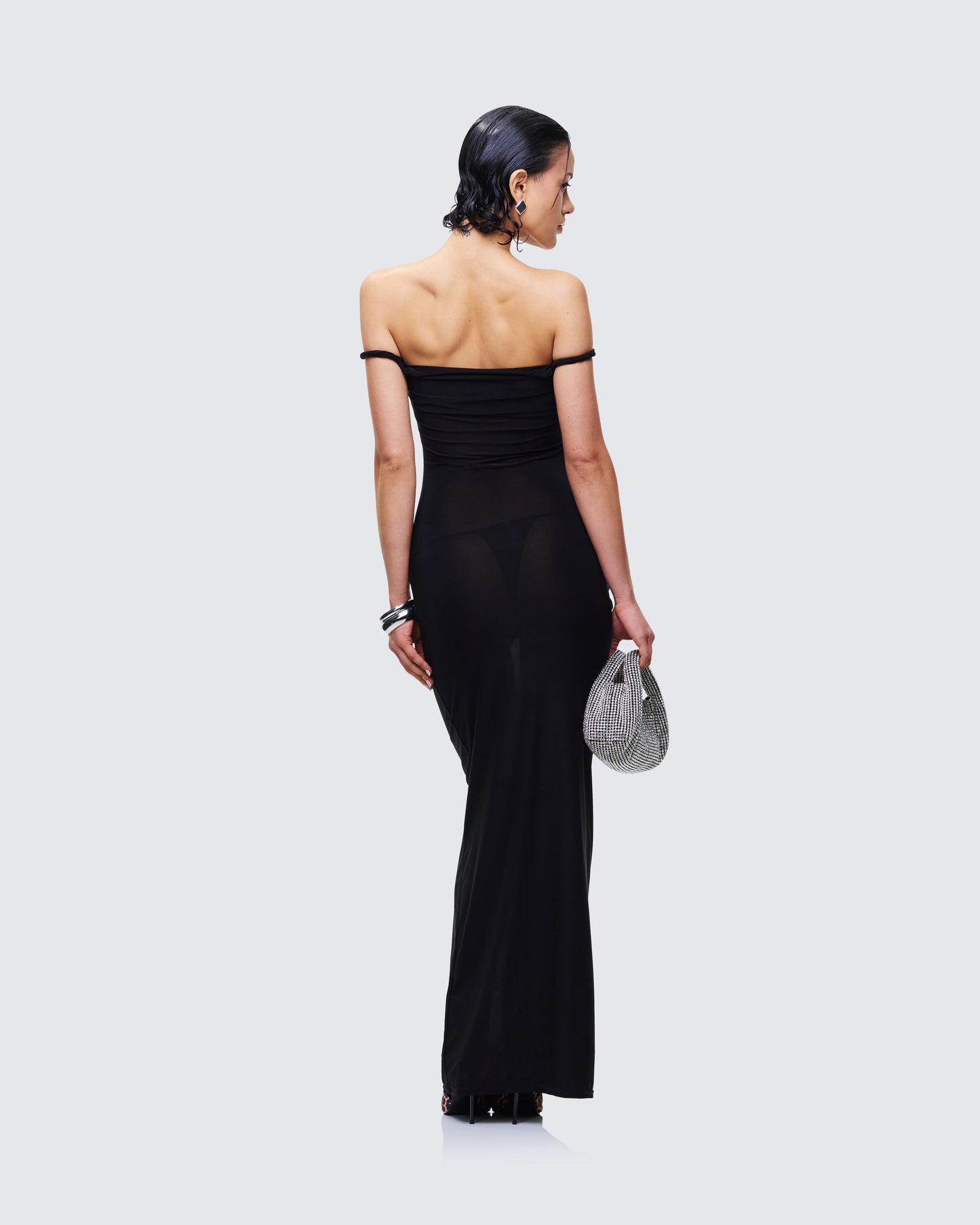 Women's black maxi dress alternate angle – FINESSE