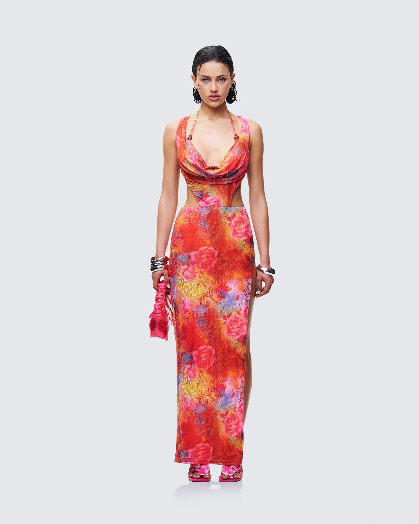 Aviella Multi Cowl Neck Maxi Dress model front