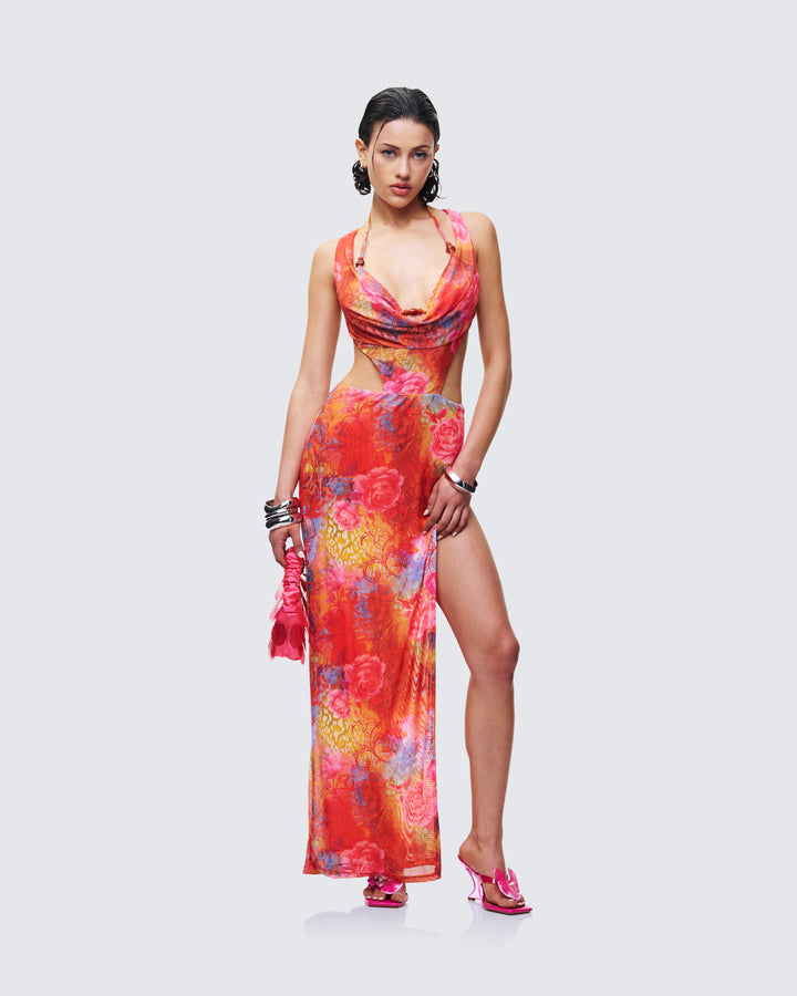 Aviella Multi Cowl Neck Maxi Dress - back view