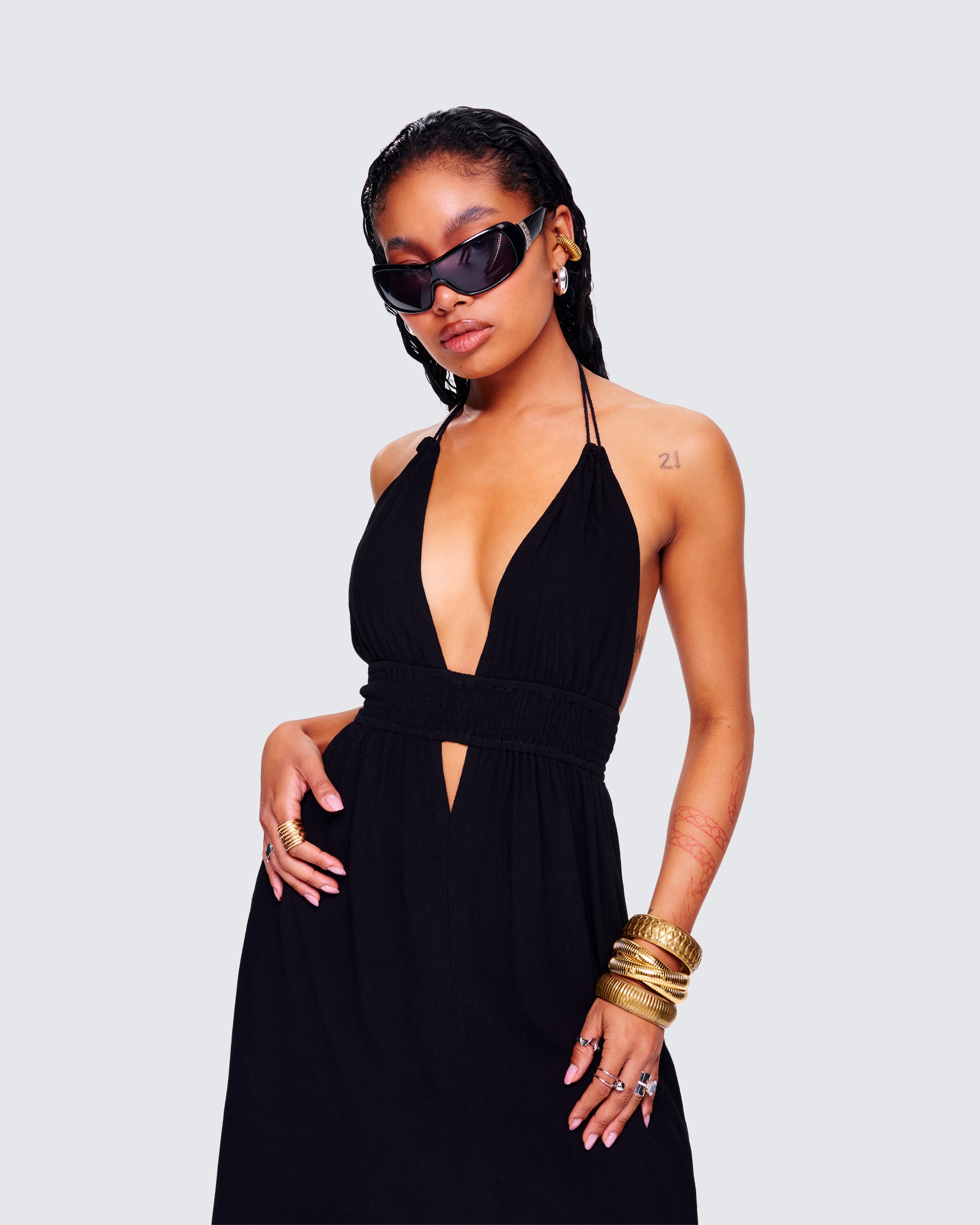 Black Halter Maxi Dress - Smocked Waist Flowy FINESSE Black Halter Maxi Dress - Smocked Waist Flowy FINESSE