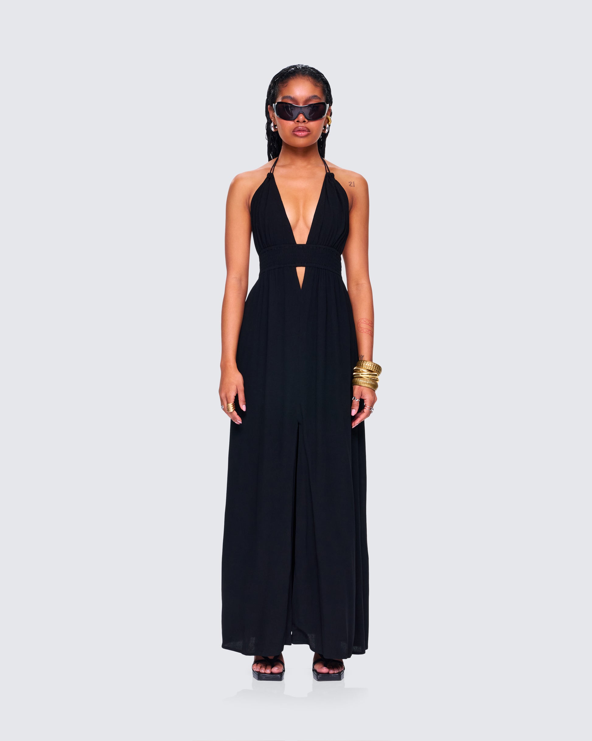 Black Halter Maxi Dress - Smocked Waist Flowy FINESSE Black Halter Maxi Dress - Smocked Waist Flowy FINESSE