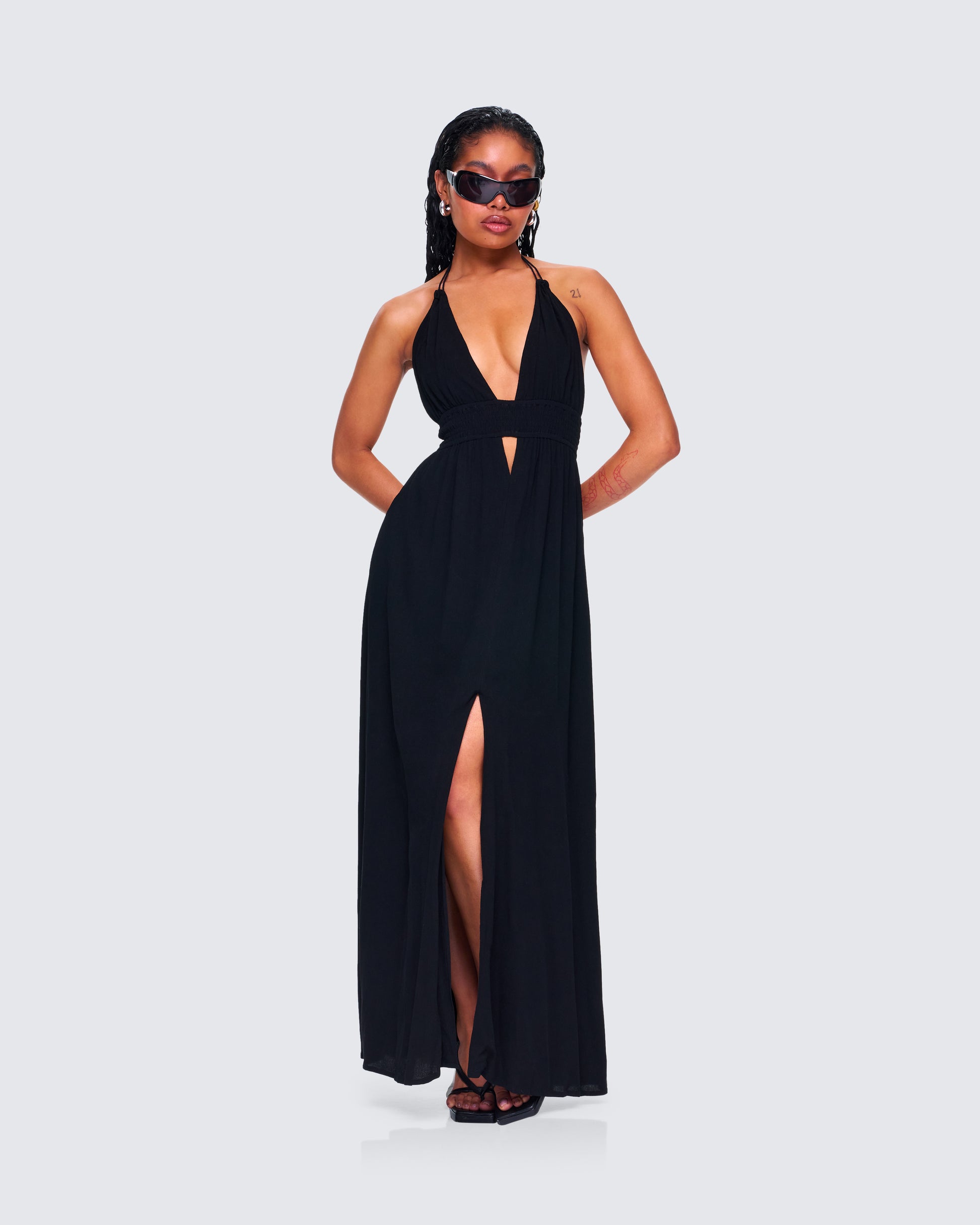 Black Halter Maxi Dress - Smocked Waist Flowy FINESSE Black Halter Maxi Dress - Smocked Waist Flowy FINESSE