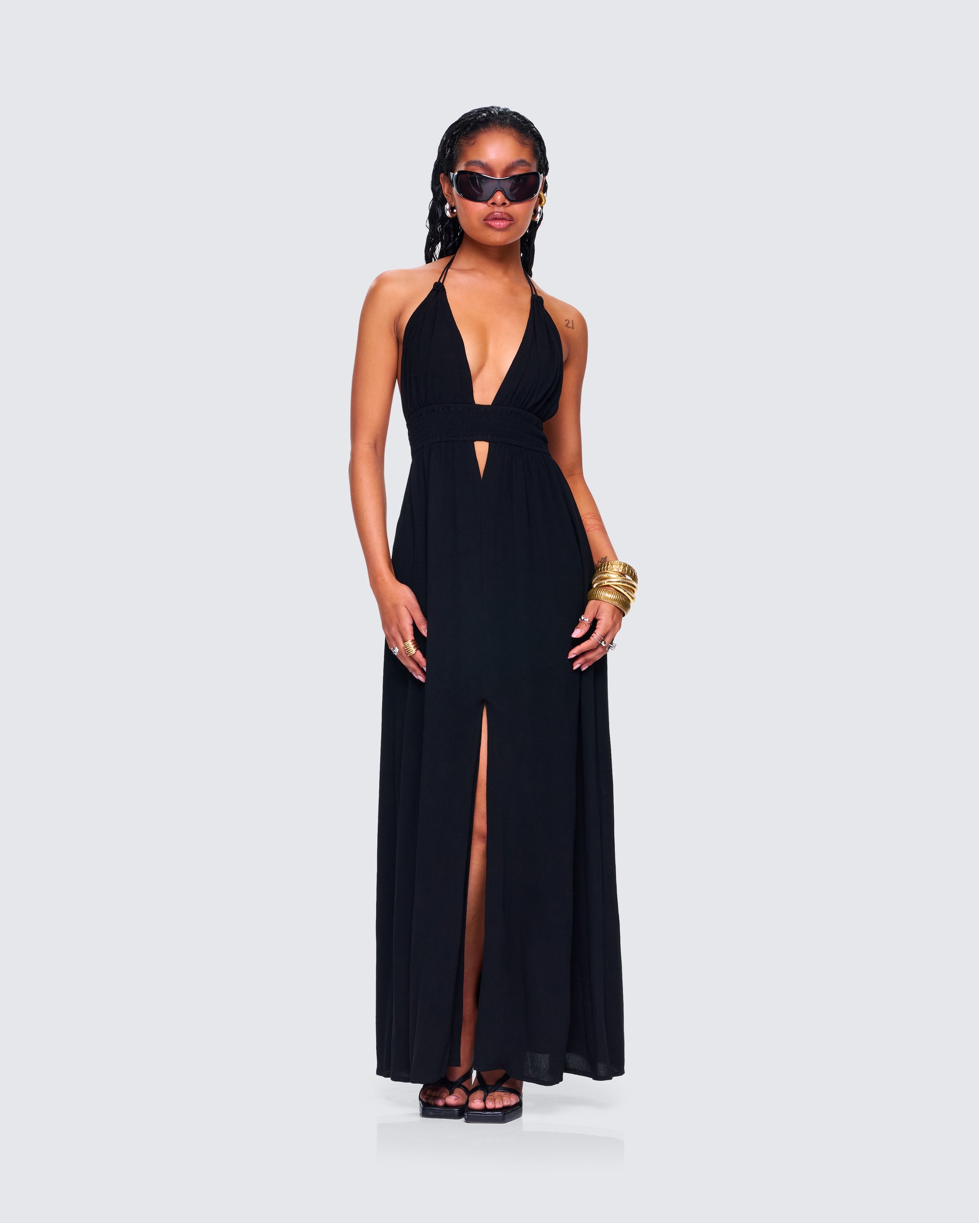 black flowy halter dress Black Halter Maxi Dress