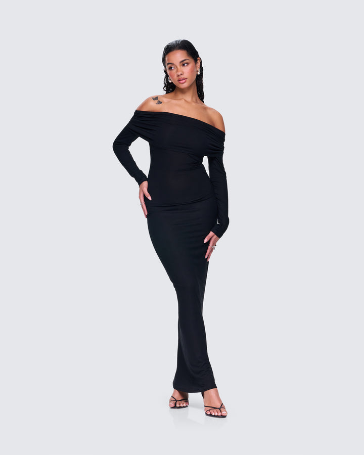Women's black maxi dress alternate angle – FINESSE