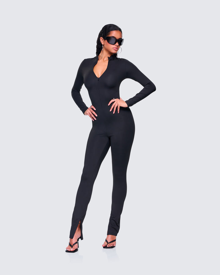Women's black jumpsuit alternate angle – FINESSE