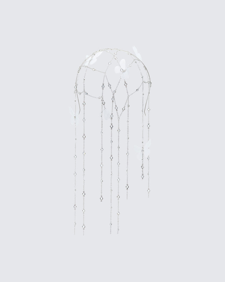 Arcadia Silver Butterfly Chain Veil Head Band