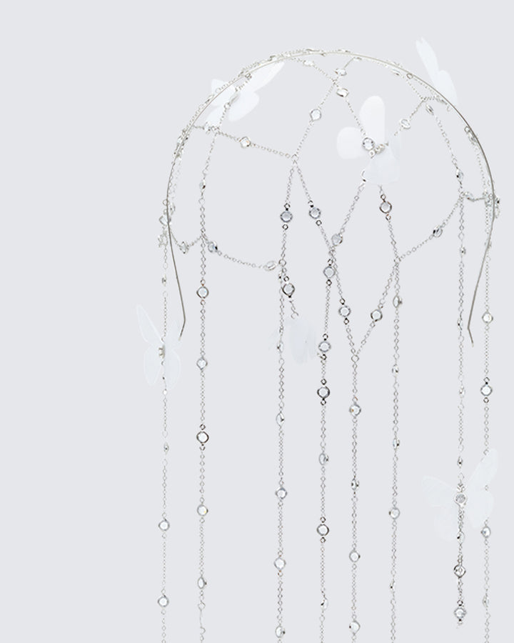 Arcadia Silver Butterfly Chain Veil Head Band