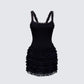 Amira Black Ribbed Ruffle Mini Dress