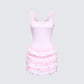 Amira Pink Ribbed Ruffle Mini Dress
