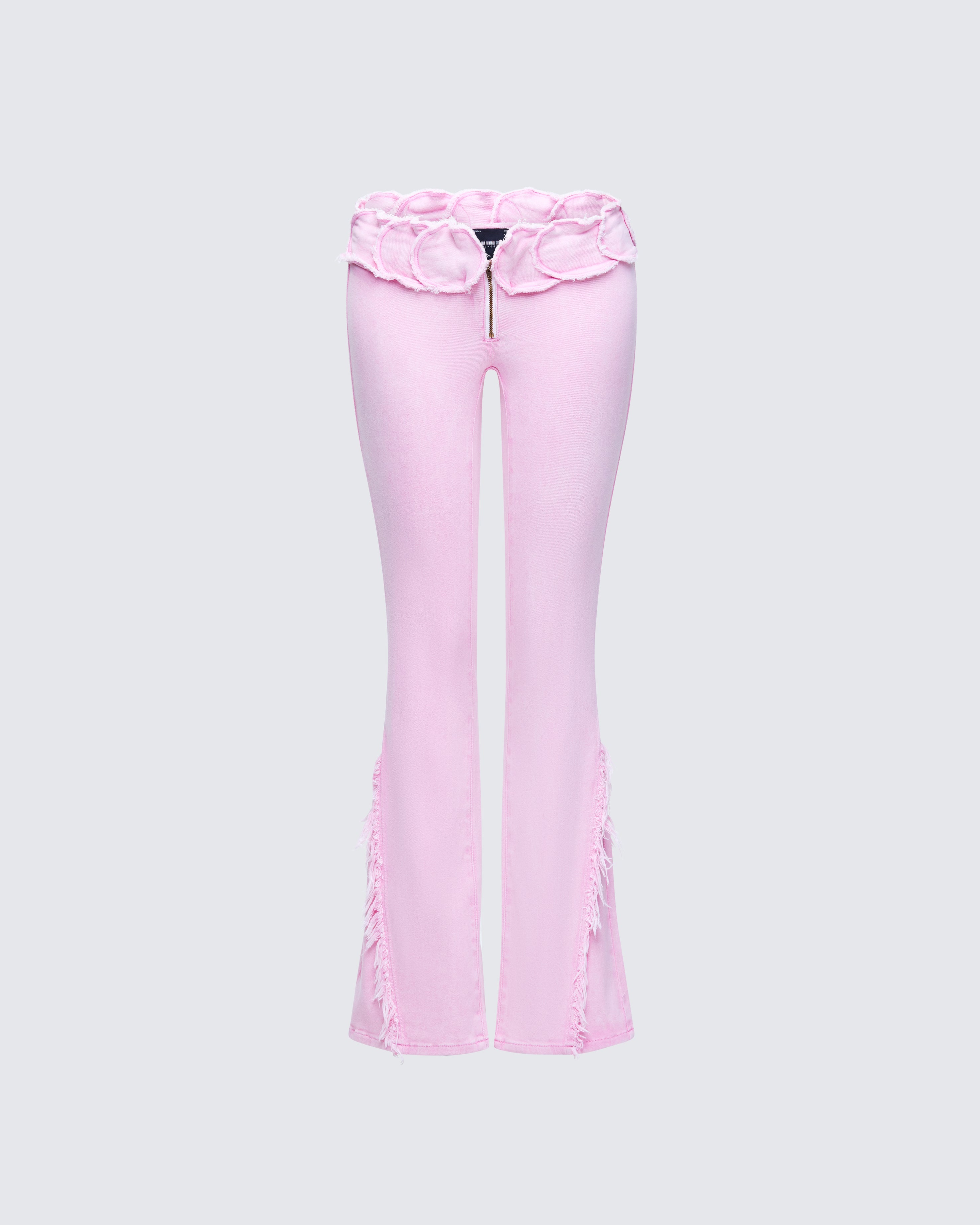 Ayra Pink Acid Wash Denim Flared Pants – FINESSE