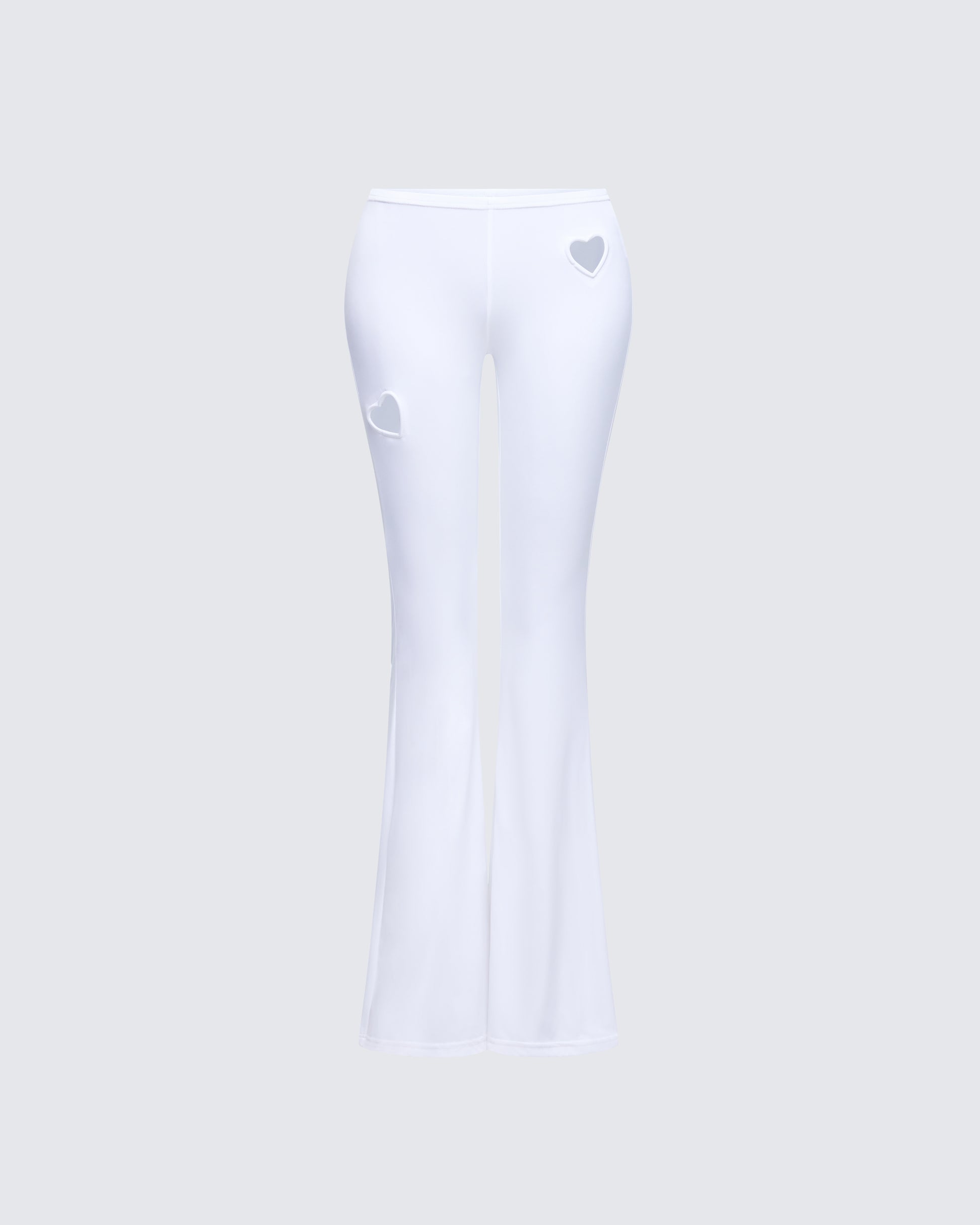White Flare Pants with Heart Cutouts - Low Rise L White Flare Pants with Heart Cutouts - Low Rise L