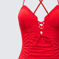 Dimah Red Ruched Frill Swimsuit