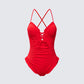 Dimah Red Ruched Frill Swimsuit