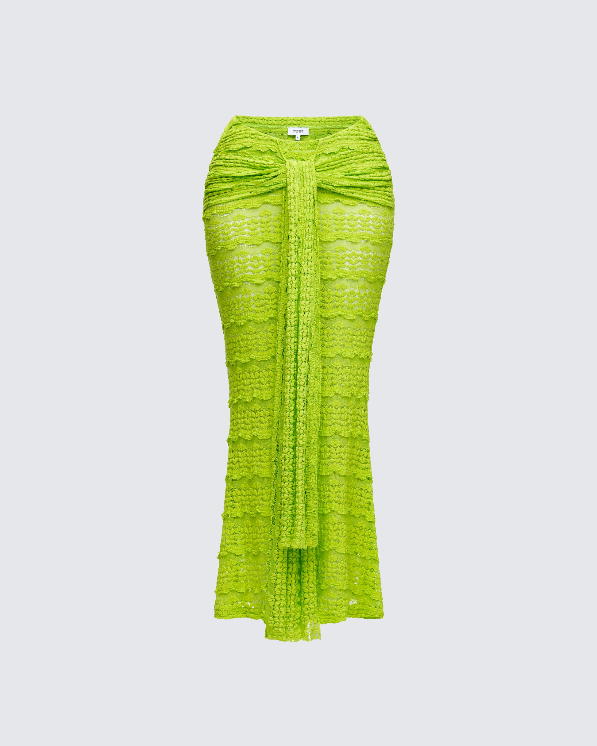 Green Textured Maxi Skirt - Sheer Lace Mermaid Hem FINESSE Green Textured Maxi Skirt - Sheer Lace Mermaid Hem FINESSE