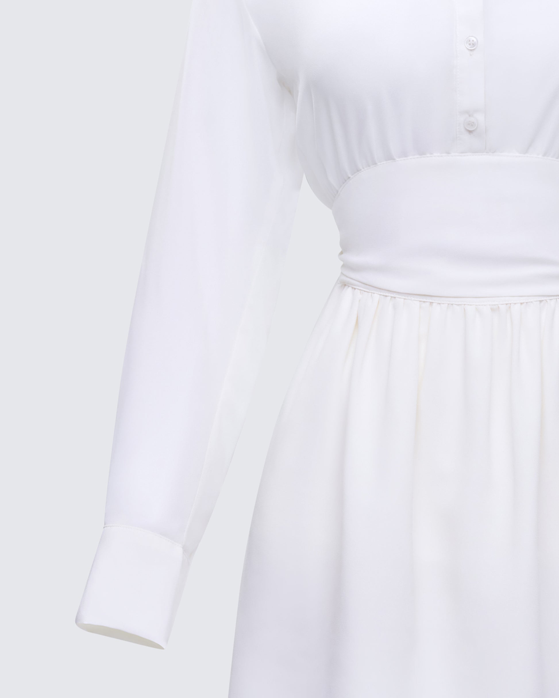 White Button-Up Shirt Dress - Cutout Waist Mini FINESSE White Button-Up Shirt Dress - Cutout Waist Mini FINESSE