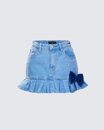 Emogen Pleated Denim Mini Skirt