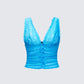 Hyacinth Blue Floral Bow Detail Top