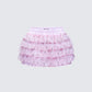 Love Hand Beaded Rhinestone Pink Ruffle Short