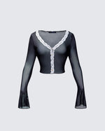 Aurelia Black Long Sleeve Mesh Top