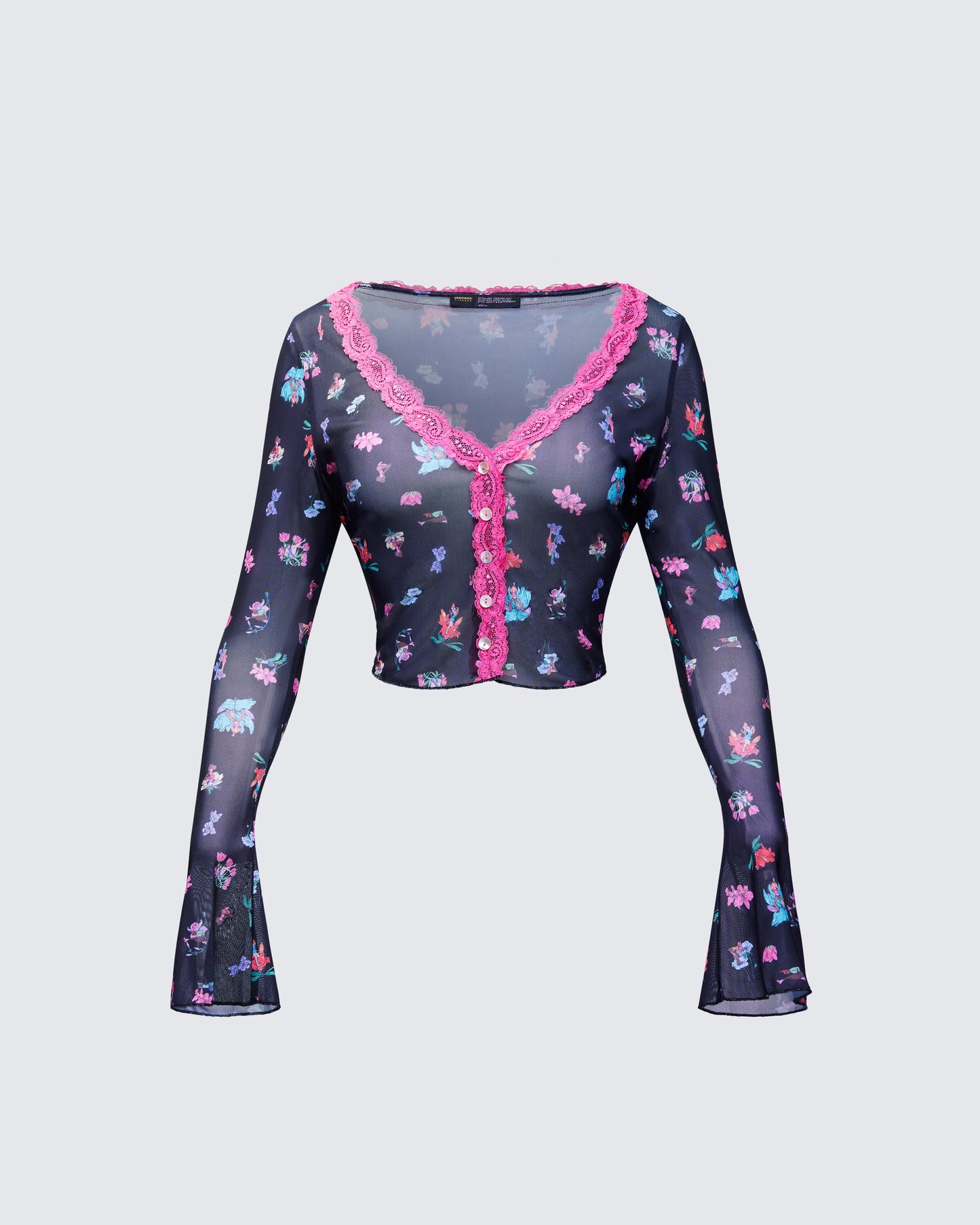 Aurelia Black Printed Mesh Top