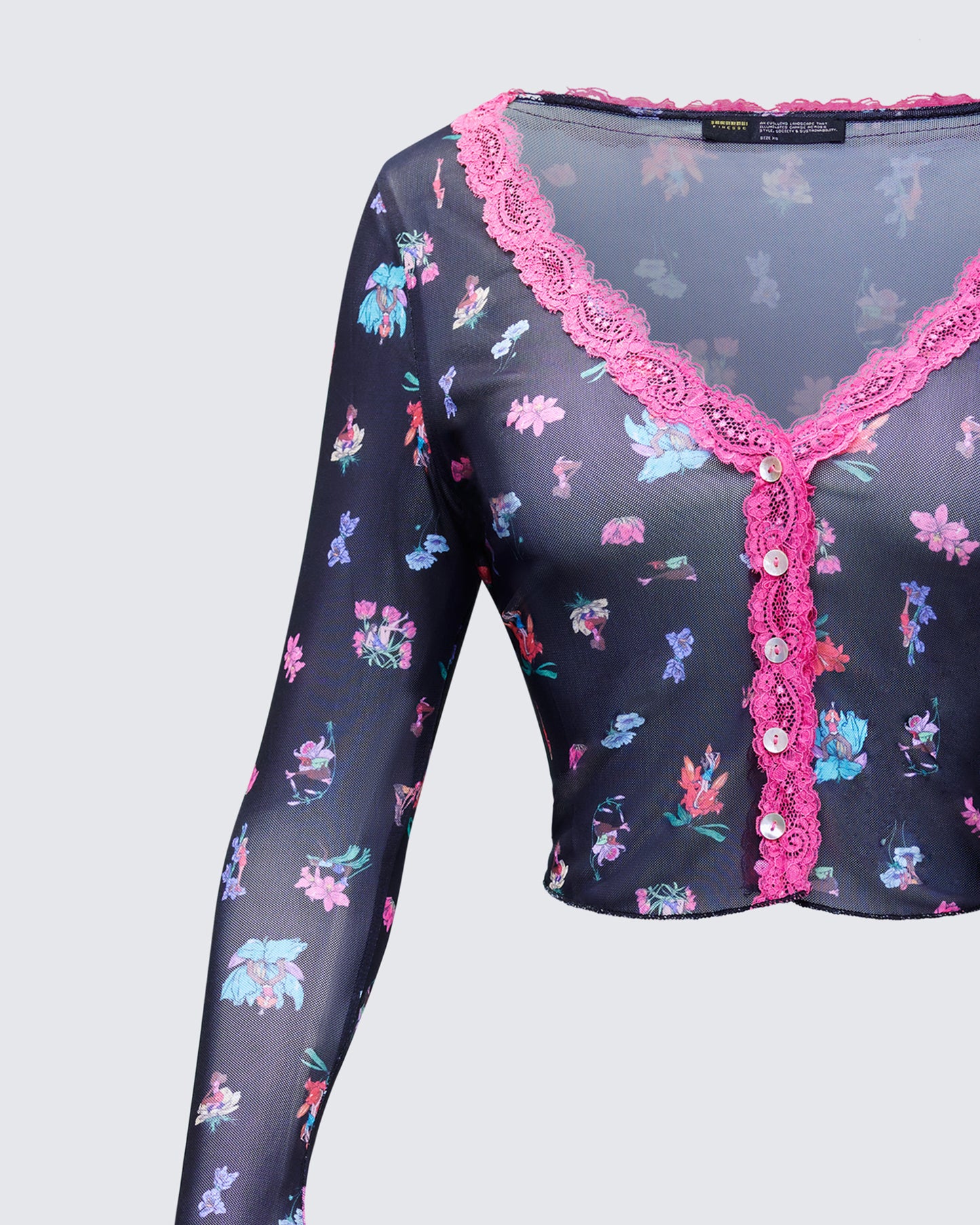 Aurelia Black Printed Mesh Top