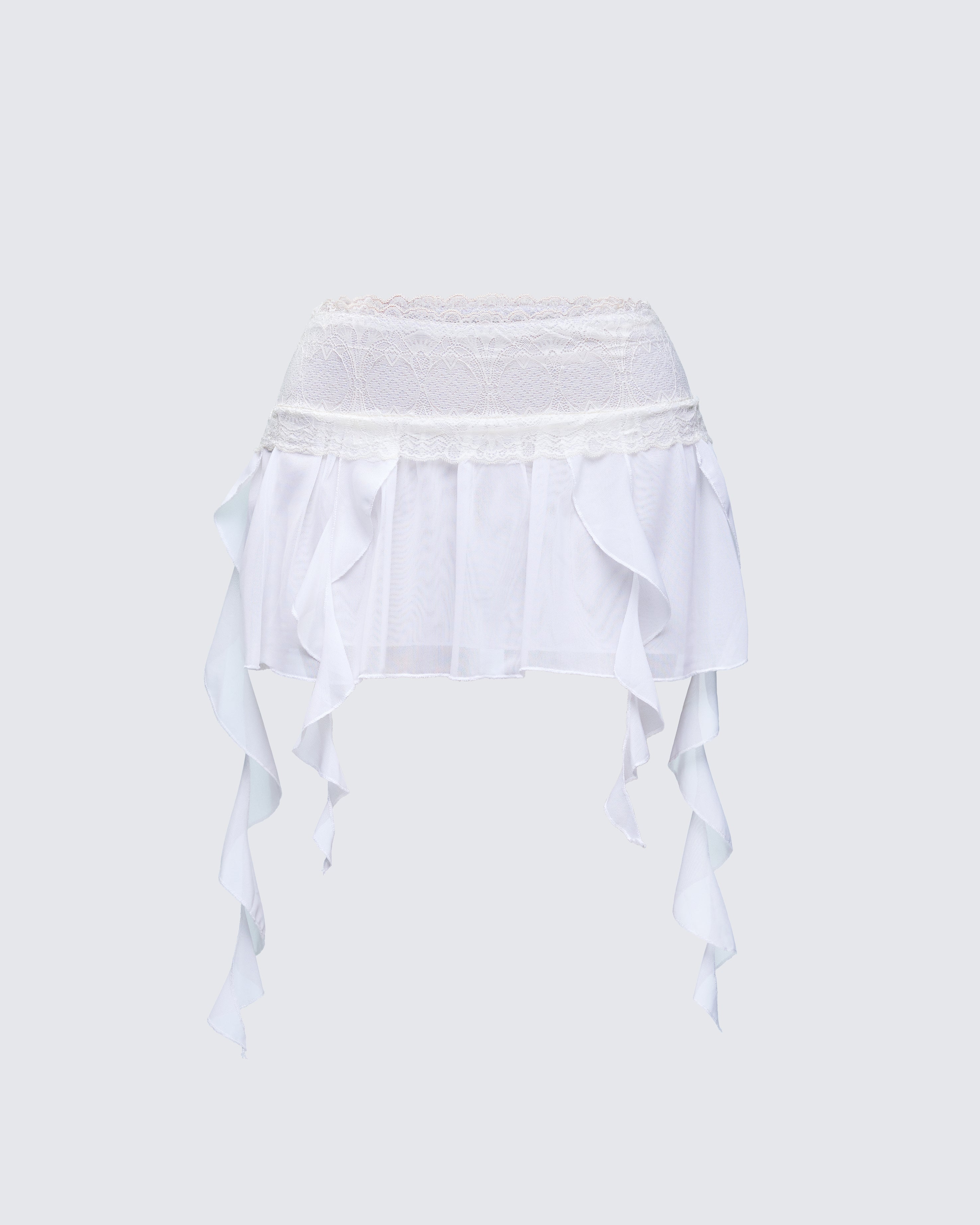 White Mesh Ruffle Mini Skirt - Asymmetric Hem – FINESSE