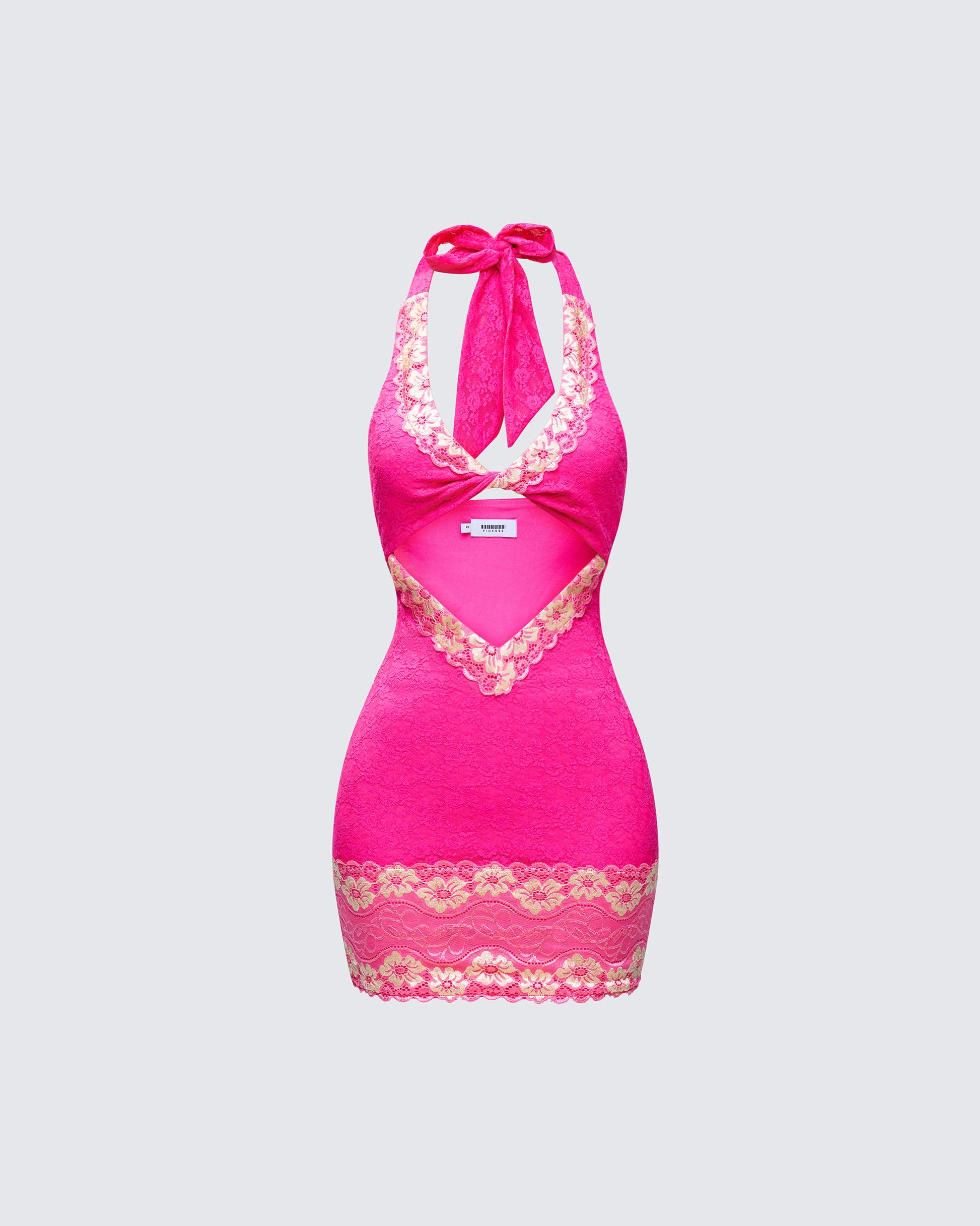 Pink Lace Mini Dress - Cutout Halter Bodycon FINESSE Pink Lace Mini Dress - Cutout Halter Bodycon FINESSE