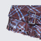 Luxa Brown Printed Denim Eyelet Mini Skirt